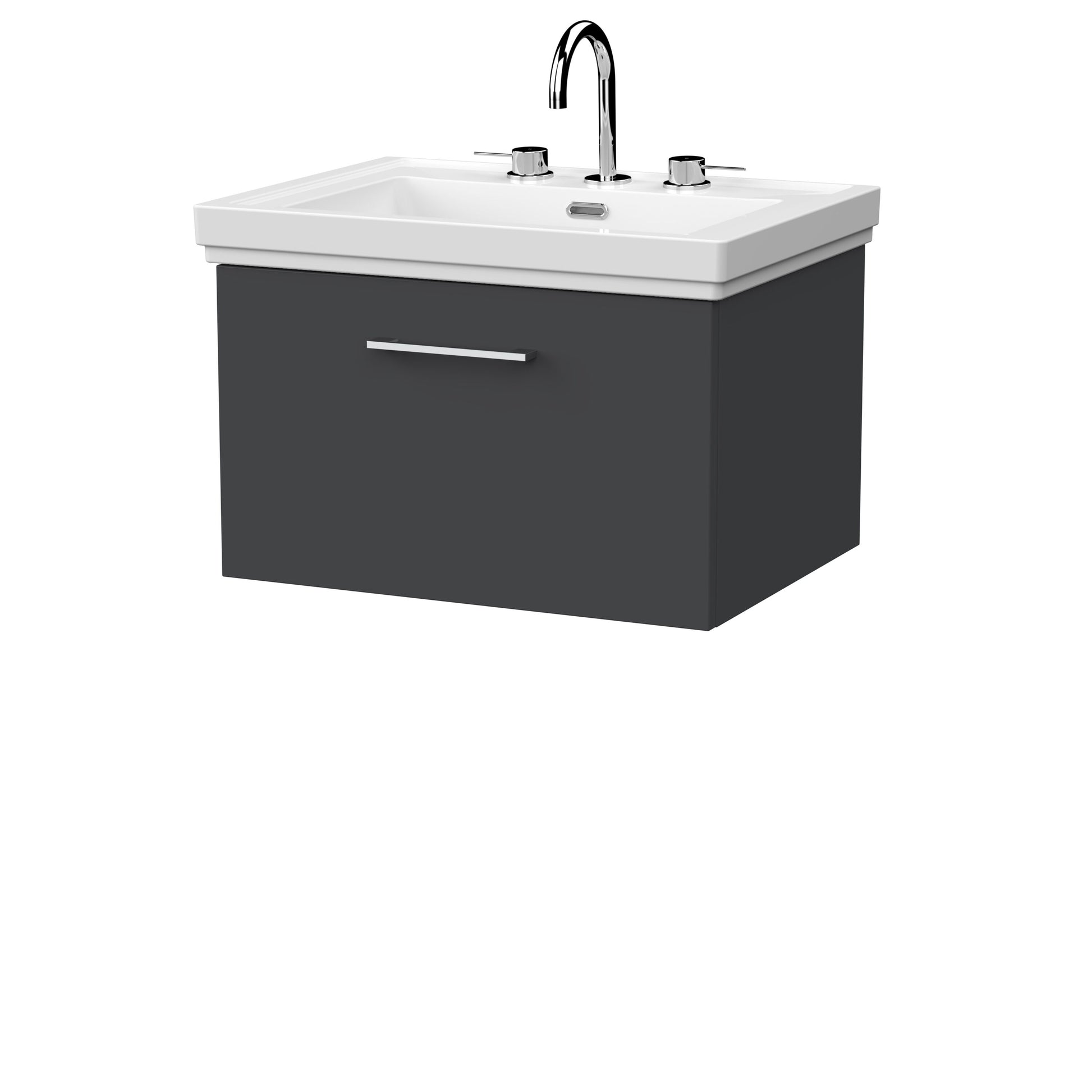 [BFSL1422B] Pershall Contemporary Wall Hung 1 Drawer Vanity Unit with Traditional 3 Tap Hole Fireclay Basin - Choice of Size and Colour - Cutout