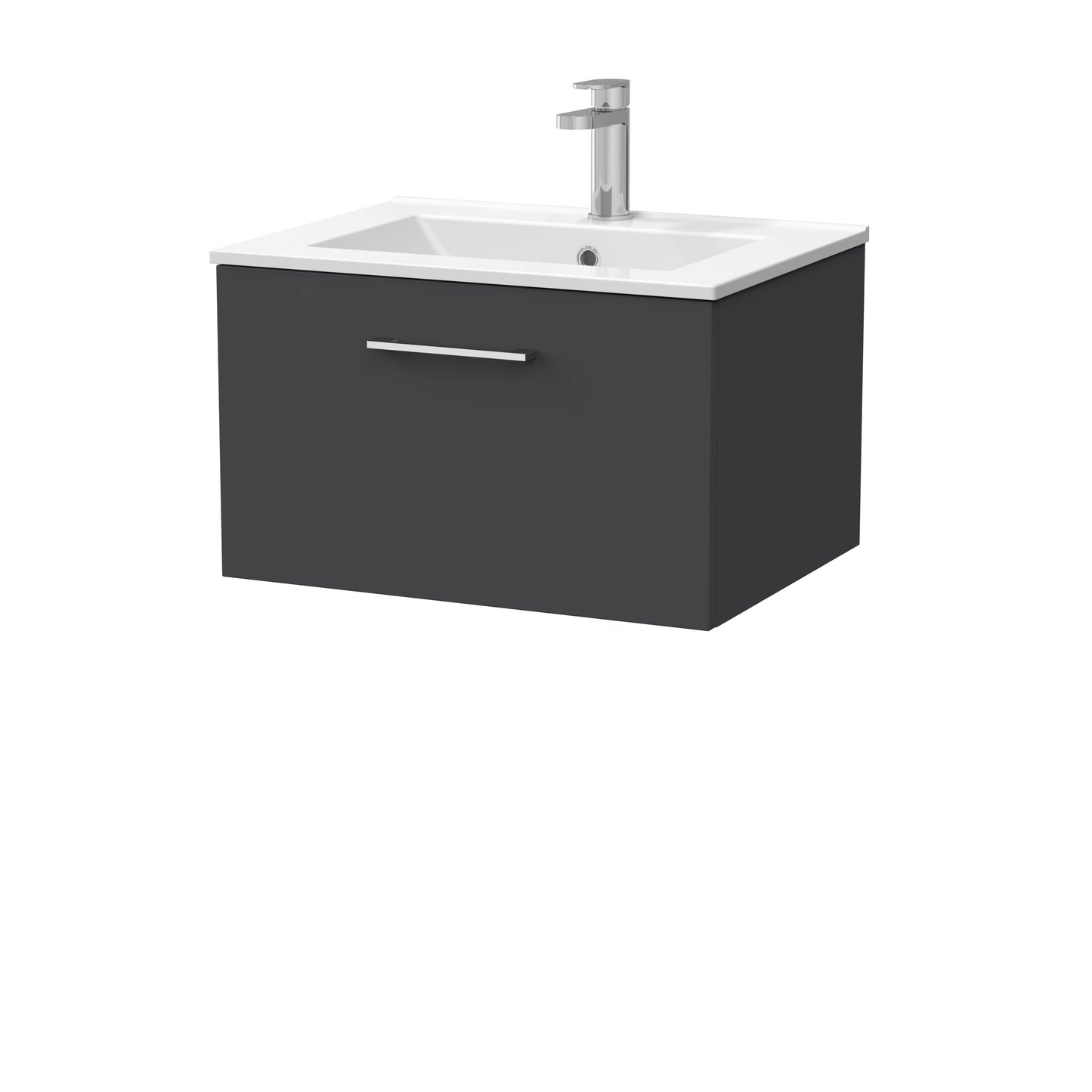 [BFSL1422C] Pershall Contemporary Wall Hung 1 Drawer Vanity Unit with Minimalist Ceramic Basin - Choice of Size and Colour - Cutout