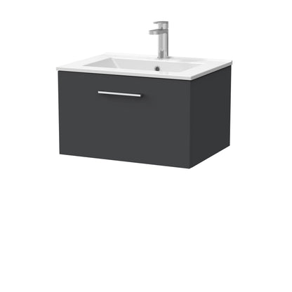 [BFSL1422C] Pershall Contemporary Wall Hung 1 Drawer Vanity Unit with Minimalist Ceramic Basin - Choice of Size and Colour - Cutout