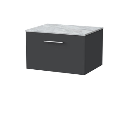[BFSL1422GMT] Pershall Contemporary Wall Hung 1 Drawer Vanity Unit with Grey Marble Top - Choice of Size and Colour - Cutout
