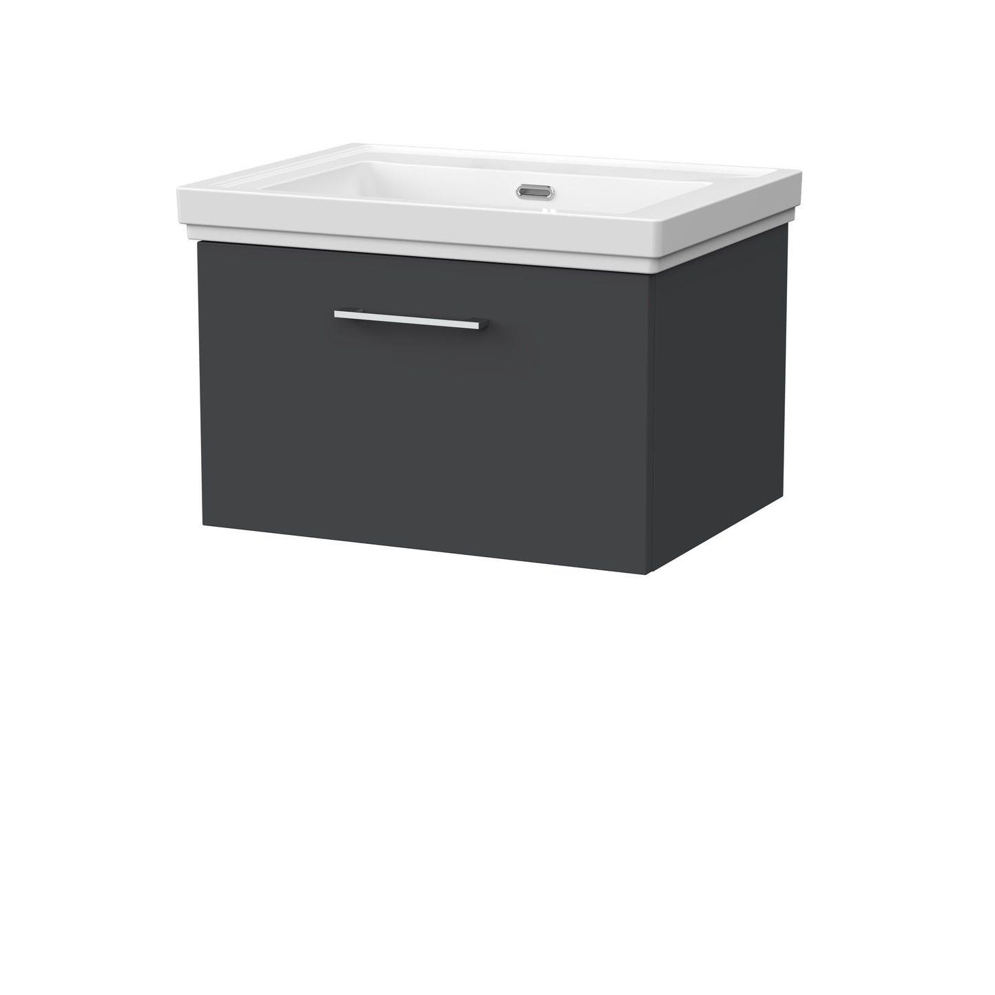 [BFSL1422H] Pershall Contemporary Wall Hung 1 Drawer Vanity Unit with Traditional 0 Tap Hole Fireclay Basin - Choice of Size and Colour - Cutout