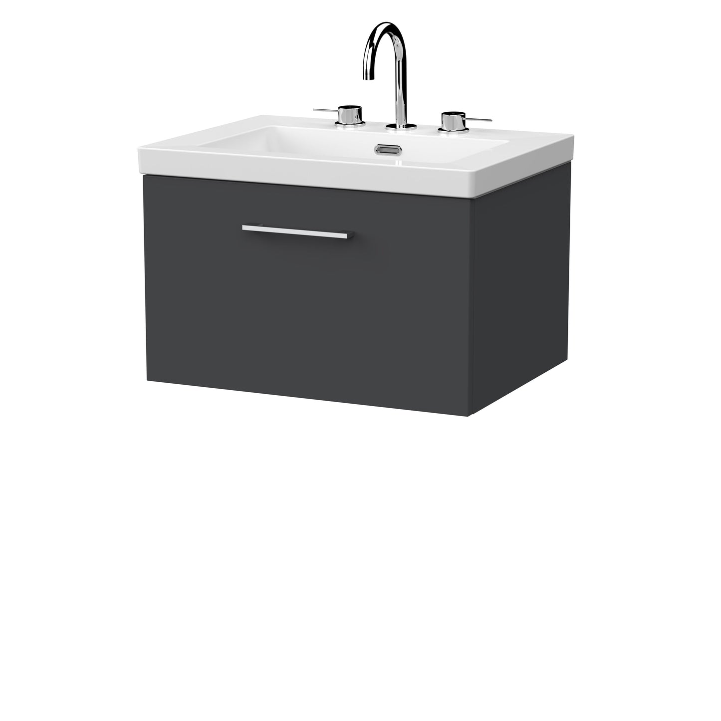 [BFSL1422M] Pershall Contemporary Wall Hung 1 Drawer Vanity Unit with 3 Tap Hole Fireclay Basin - Choice of Size and Colour - Cutout