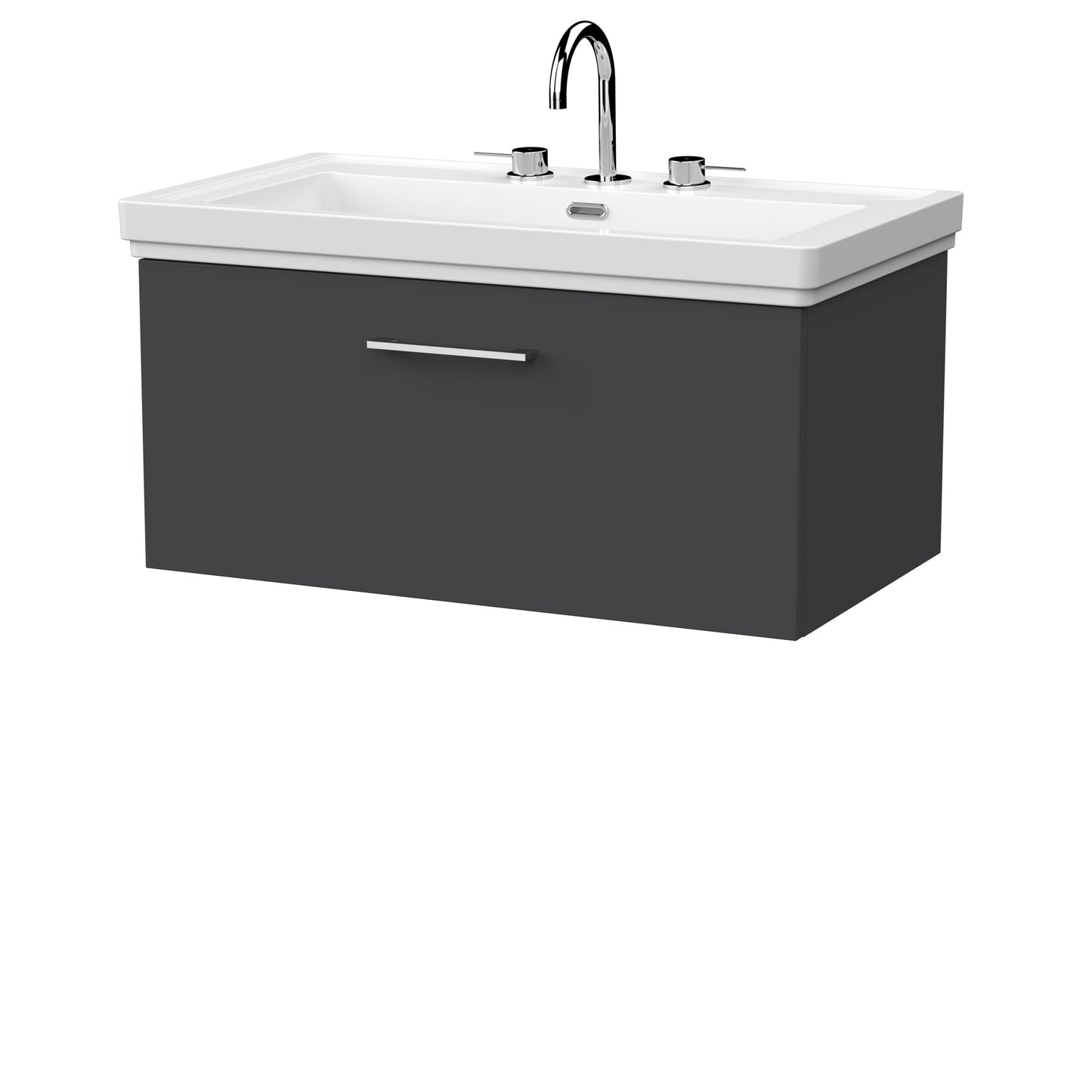 [BFSL1425B] Pershall Contemporary Wall Hung 1 Drawer Vanity Unit with Traditional 3 Tap Hole Fireclay Basin - Choice of Size and Colour - Cutout