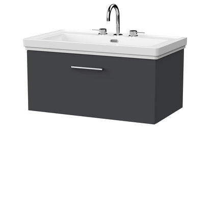 [BFSL1425B] Pershall Contemporary Wall Hung 1 Drawer Vanity Unit with Traditional 3 Tap Hole Fireclay Basin - Choice of Size and Colour - Cutout