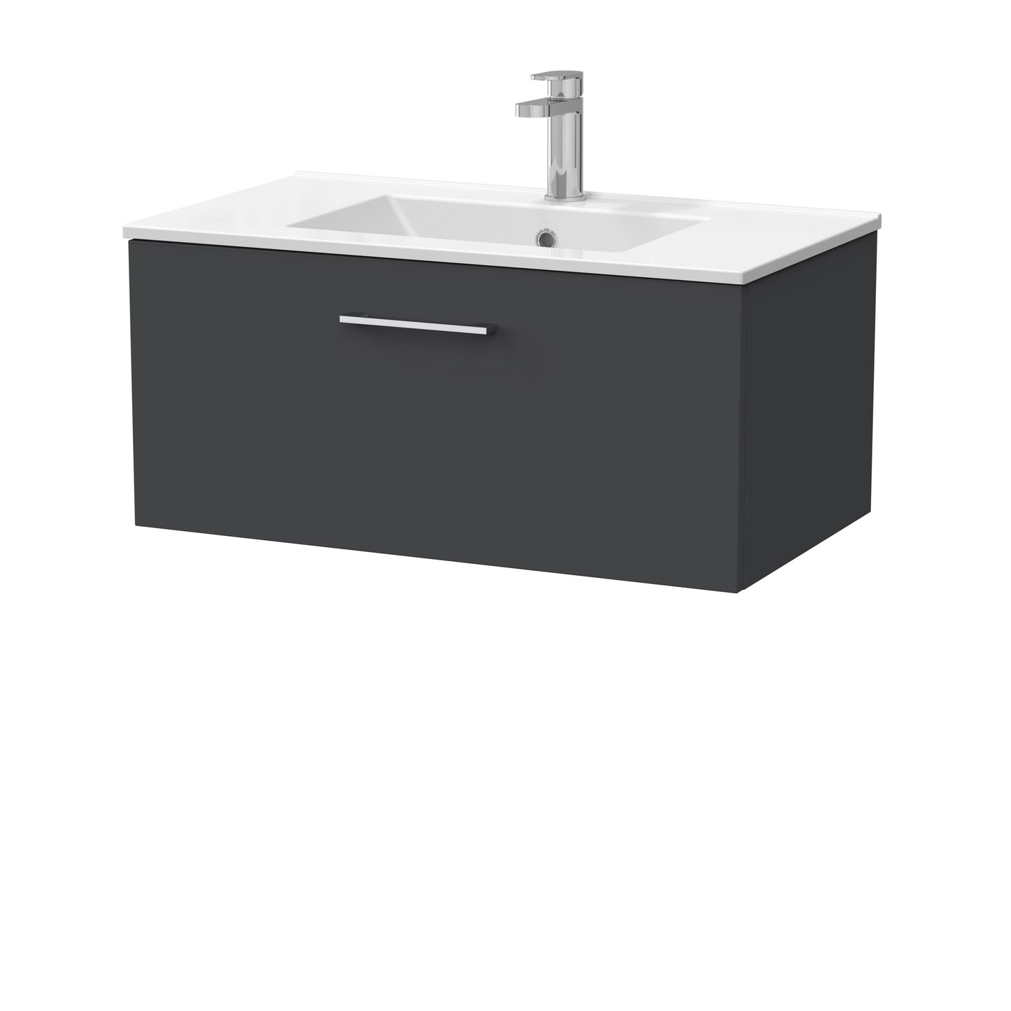 [BFSL1425C] Pershall Contemporary Wall Hung 1 Drawer Vanity Unit with Minimalist Ceramic Basin - Choice of Size and Colour - Cutout
