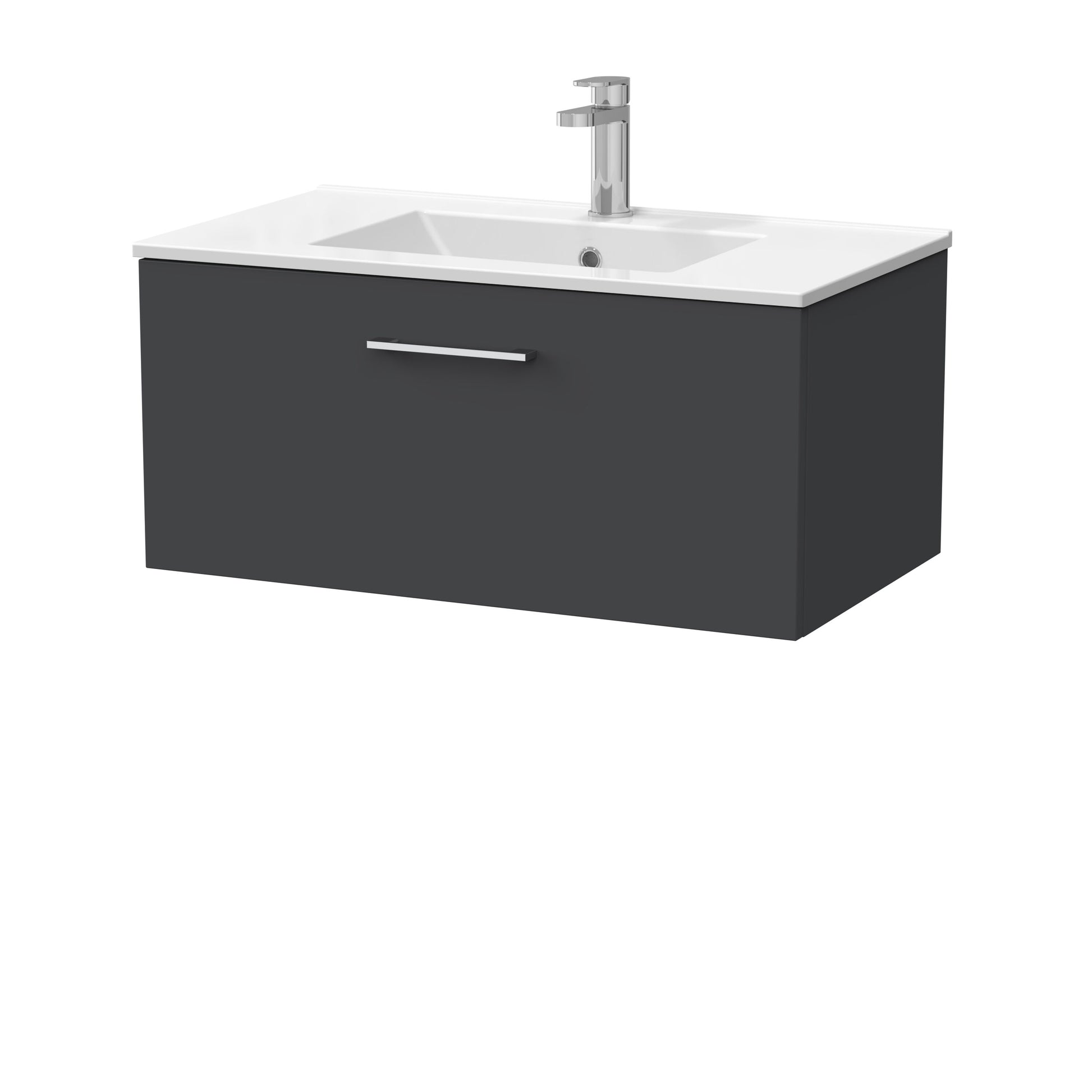 [BFSL1425C] Pershall Contemporary Wall Hung 1 Drawer Vanity Unit with Minimalist Ceramic Basin - Choice of Size and Colour - Cutout