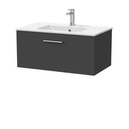 [BFSL1425C] Pershall Contemporary Wall Hung 1 Drawer Vanity Unit with Minimalist Ceramic Basin - Choice of Size and Colour - Cutout