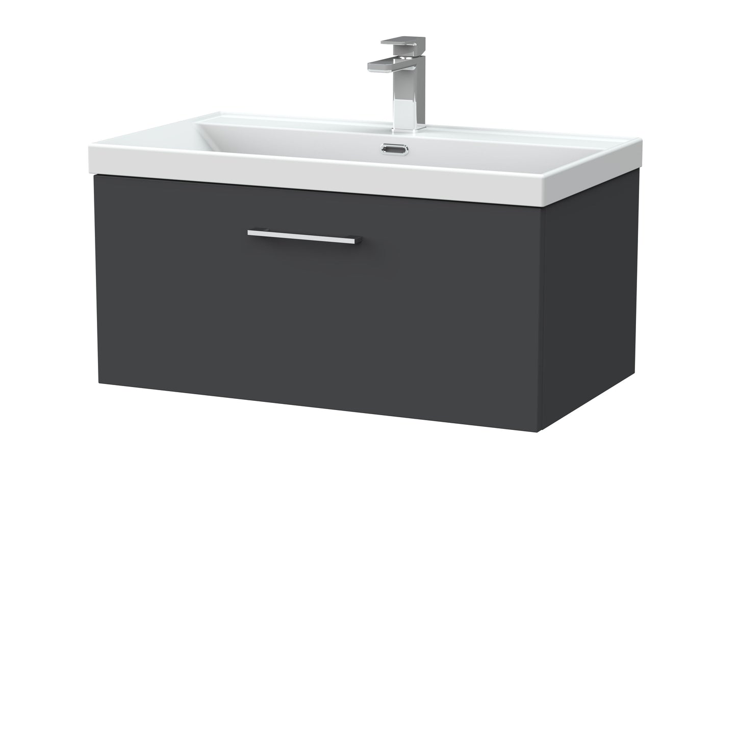 [BFSL1425E] Pershall Contemporary Wall Hung 1 Drawer Vanity Unit with Thin-Edge Ceramic Basin - Choice of Size and Colour - Cutout