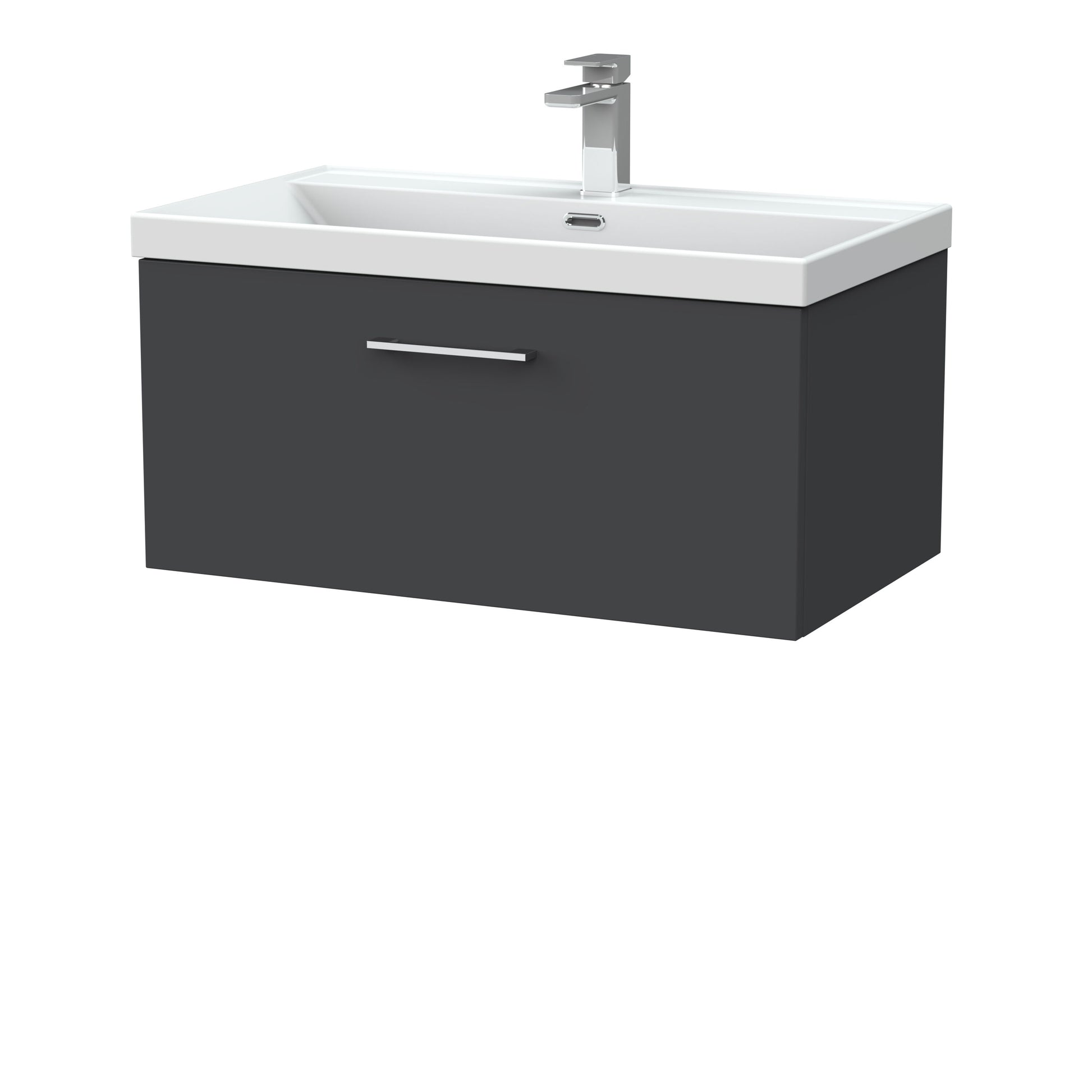 [BFSL1425E] Pershall Contemporary Wall Hung 1 Drawer Vanity Unit with Thin-Edge Ceramic Basin - Choice of Size and Colour - Cutout