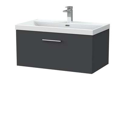 [BFSL1425E] Pershall Contemporary Wall Hung 1 Drawer Vanity Unit with Thin-Edge Ceramic Basin - Choice of Size and Colour - Cutout