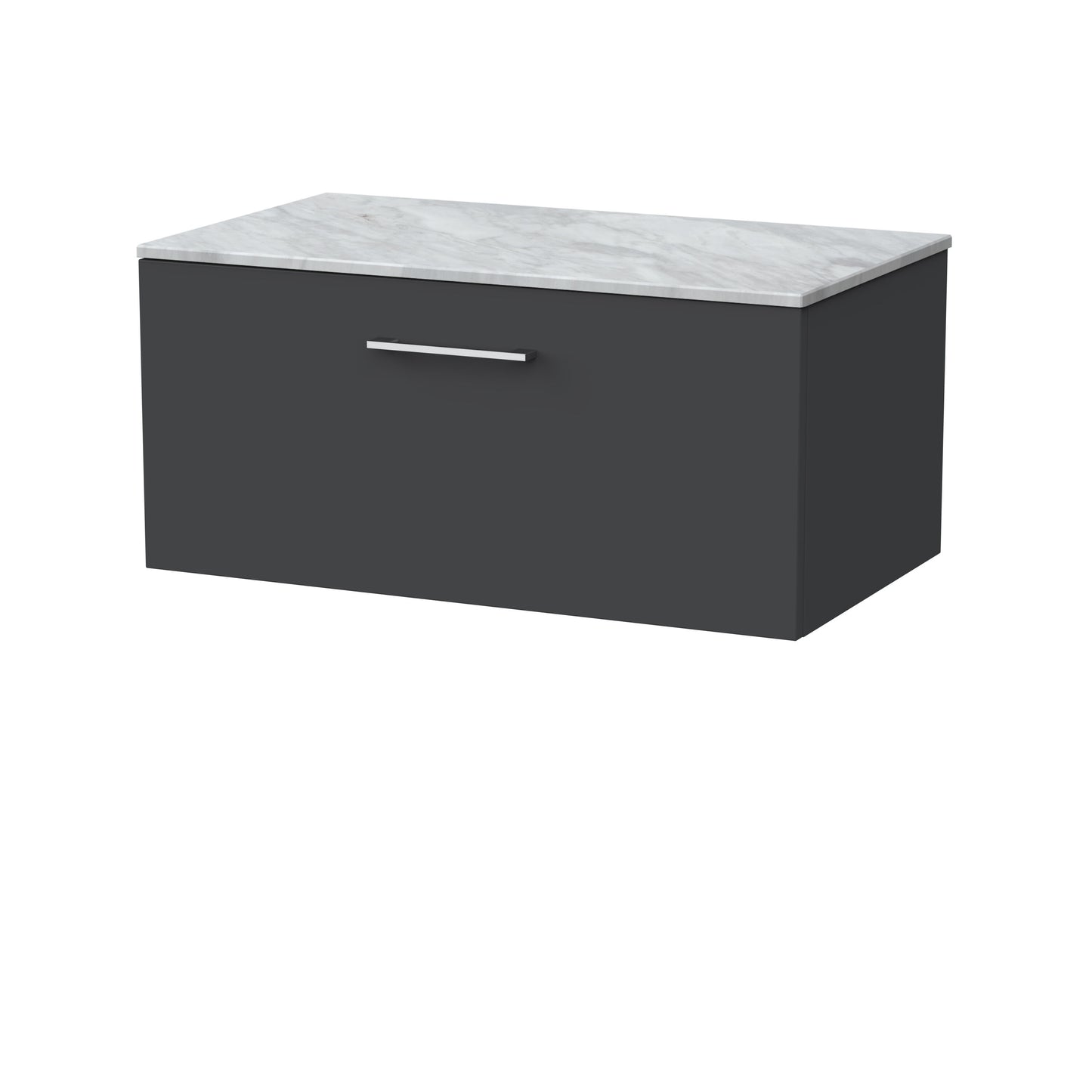 [BFSL1425GMT] Pershall Contemporary Wall Hung 1 Drawer Vanity Unit with Grey Marble Top - Choice of Size and Colour - Cutout