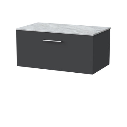 [BFSL1425GMT] Pershall Contemporary Wall Hung 1 Drawer Vanity Unit with Grey Marble Top - Choice of Size and Colour - Cutout