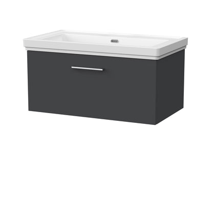 [BFSL1425H] Pershall Contemporary Wall Hung 1 Drawer Vanity Unit with Traditional 0 Tap Hole Fireclay Basin - Choice of Size and Colour - Cutout