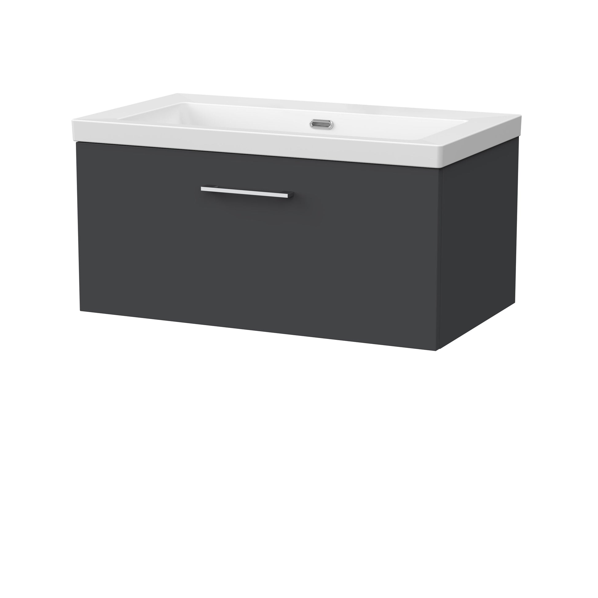 [BFSL1425K] Pershall Contemporary Wall Hung 1 Drawer Vanity Unit with 0 Tap Hole Fireclay Basin - Choice of Size and Colour - Cutout