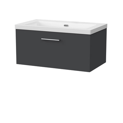 [BFSL1425K] Pershall Contemporary Wall Hung 1 Drawer Vanity Unit with 0 Tap Hole Fireclay Basin - Choice of Size and Colour - Cutout