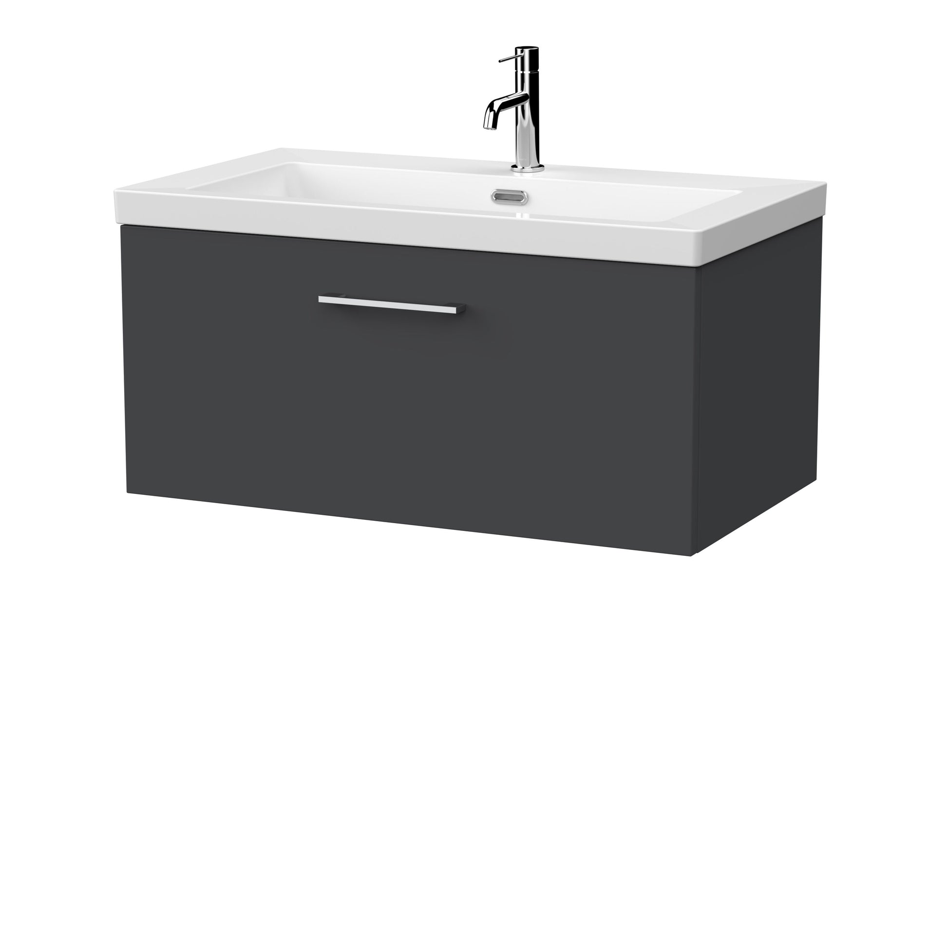 [BFSL1425L] Pershall Contemporary Wall Hung 1 Drawer Vanity Unit with 1 Tap Hole Fireclay Basin - Choice of Size and Colour - Cutout