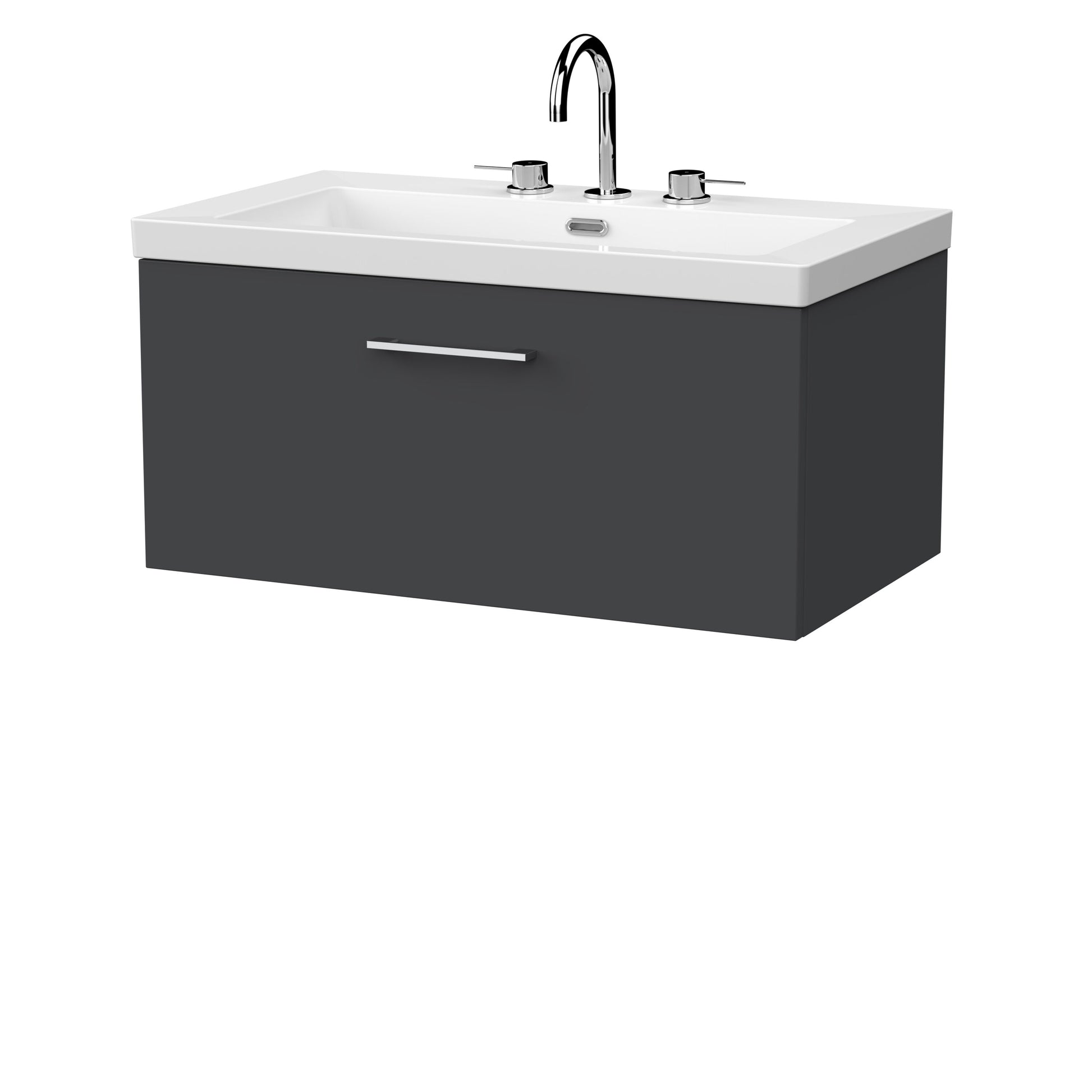 [BFSL1425M] Pershall Contemporary Wall Hung 1 Drawer Vanity Unit with 3 Tap Hole Fireclay Basin - Choice of Size and Colour - Cutout