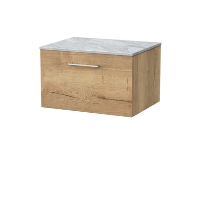 [BFSL1822GMT] Pershall Contemporary Wall Hung 1 Drawer Vanity Unit with Grey Marble Top - Choice of Size and Colour - Cutout