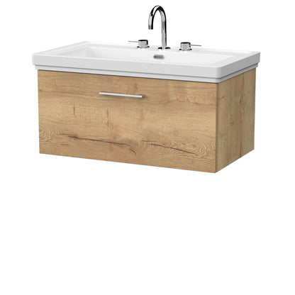 [BFSL1825B] Pershall Contemporary Wall Hung 1 Drawer Vanity Unit with Traditional 3 Tap Hole Fireclay Basin - Choice of Size and Colour - Cutout