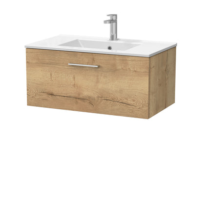 [BFSL1825C] Pershall Contemporary Wall Hung 1 Drawer Vanity Unit with Minimalist Ceramic Basin - Choice of Size and Colour - Cutout