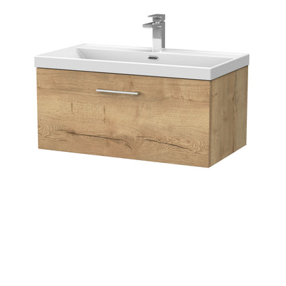 [BFSL1825E] Pershall Contemporary Wall Hung 1 Drawer Vanity Unit with Thin-Edge Ceramic Basin - Choice of Size and Colour - Cutout