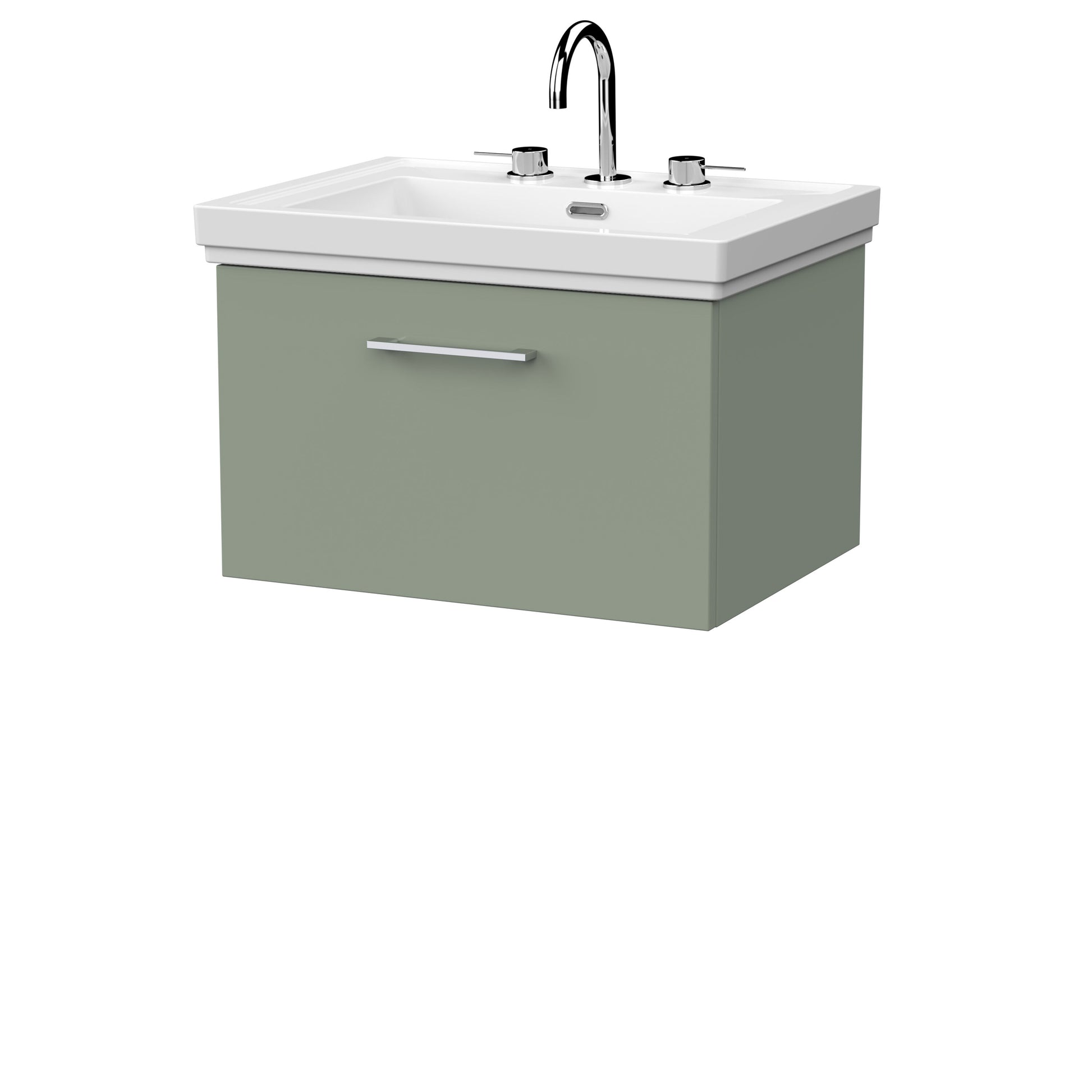 [BFSL3122B] Pershall Contemporary Wall Hung 1 Drawer Vanity Unit with Traditional 3 Tap Hole Fireclay Basin - Choice of Size and Colour - Cutout