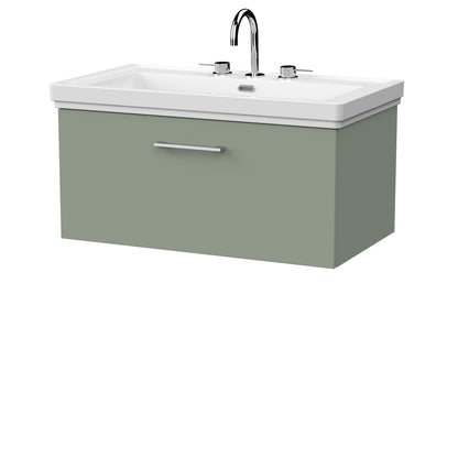 [BFSL3125B] Pershall Contemporary Wall Hung 1 Drawer Vanity Unit with Traditional 3 Tap Hole Fireclay Basin - Choice of Size and Colour - Cutout