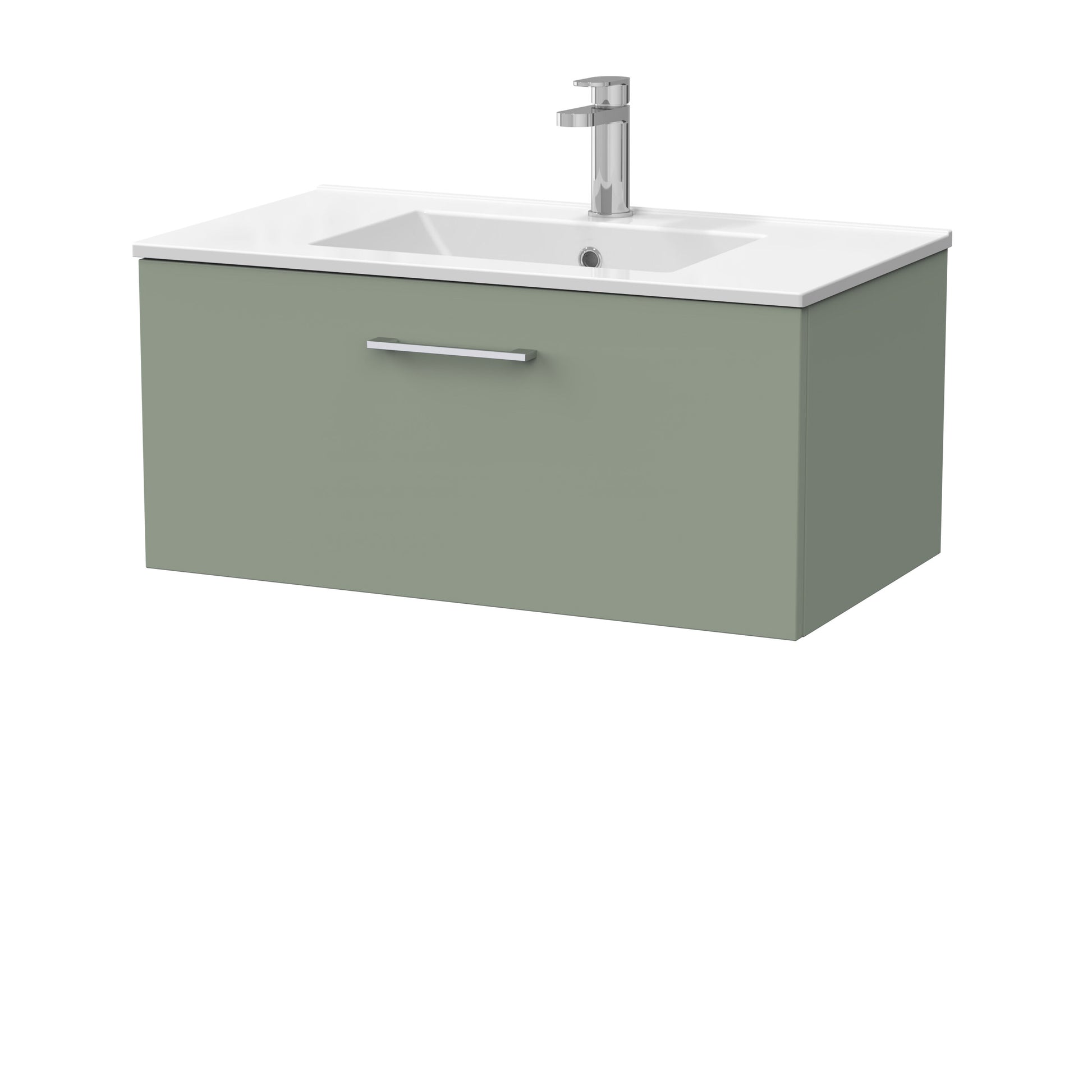[BFSL3125C] Pershall Contemporary Wall Hung 1 Drawer Vanity Unit with Minimalist Ceramic Basin - Choice of Size and Colour - Cutout