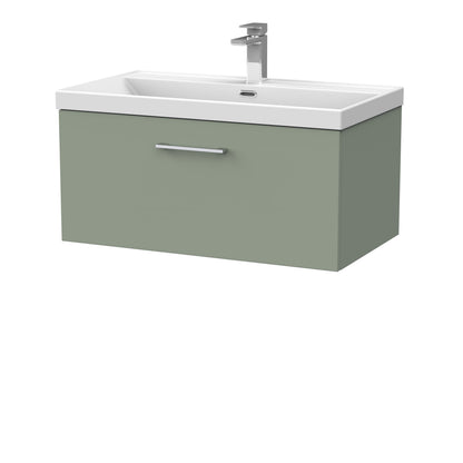 [BFSL3125E] Pershall Contemporary Wall Hung 1 Drawer Vanity Unit with Thin-Edge Ceramic Basin - Choice of Size and Colour - Cutout