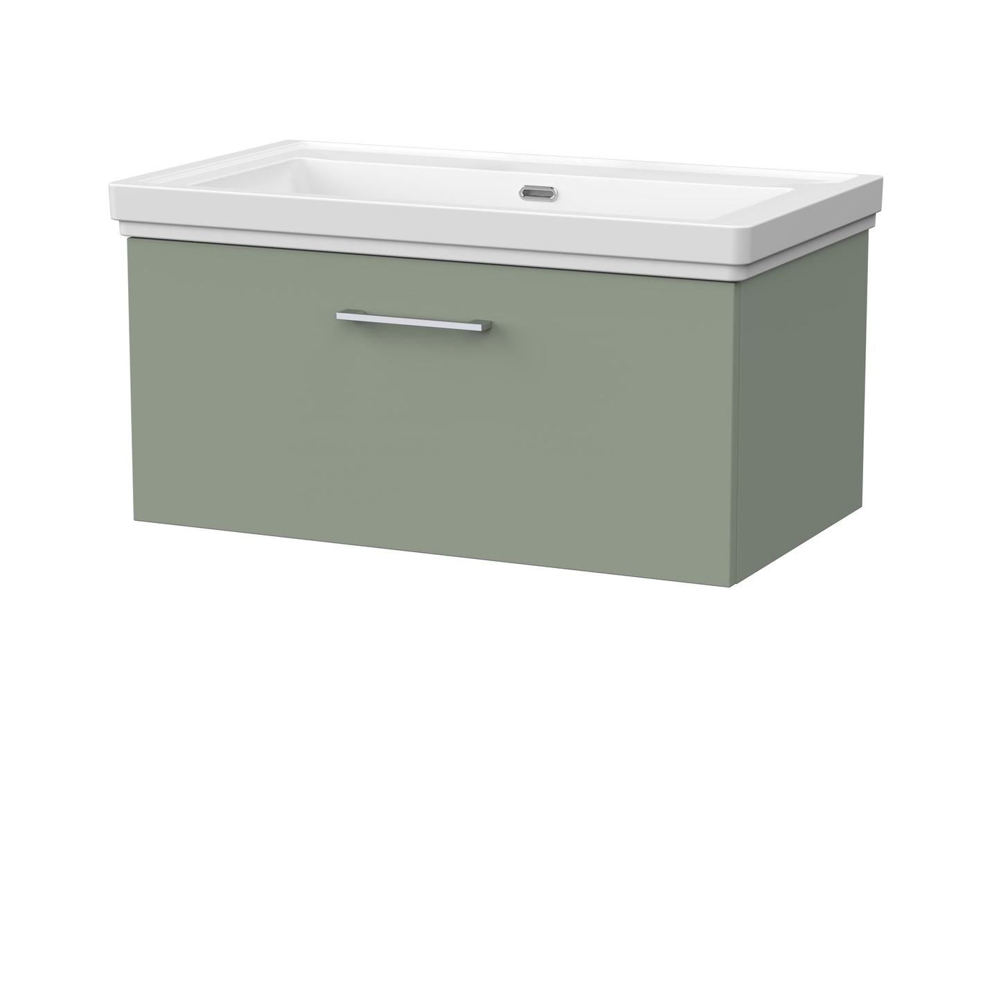 [BFSL3125H] Pershall Contemporary Wall Hung 1 Drawer Vanity Unit with Traditional 0 Tap Hole Fireclay Basin - Choice of Size and Colour - Cutout