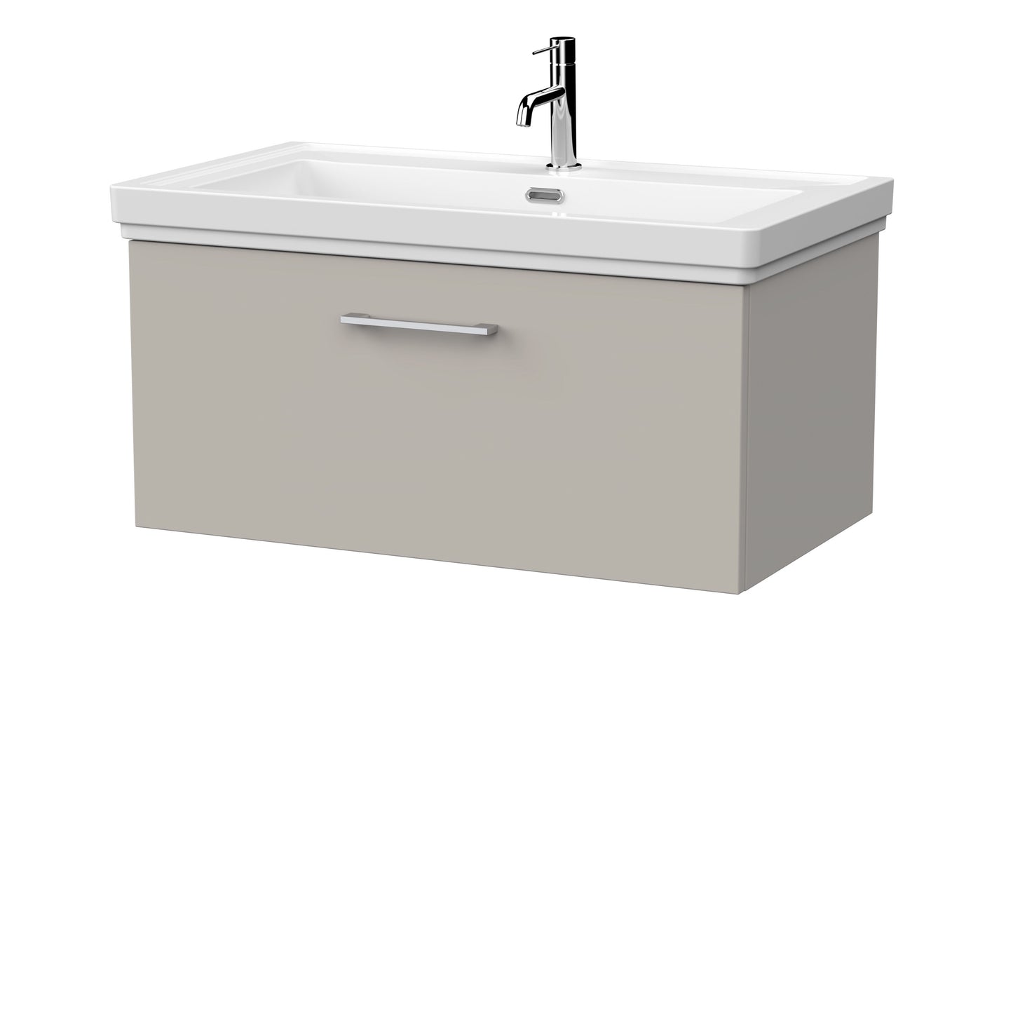 [BFSL3225A] Pershall Contemporary Wall Hung 1 Drawer Vanity Unit with Traditional 1 Tap Hole Fireclay Basin - Choice of Size and Colour - Cutout