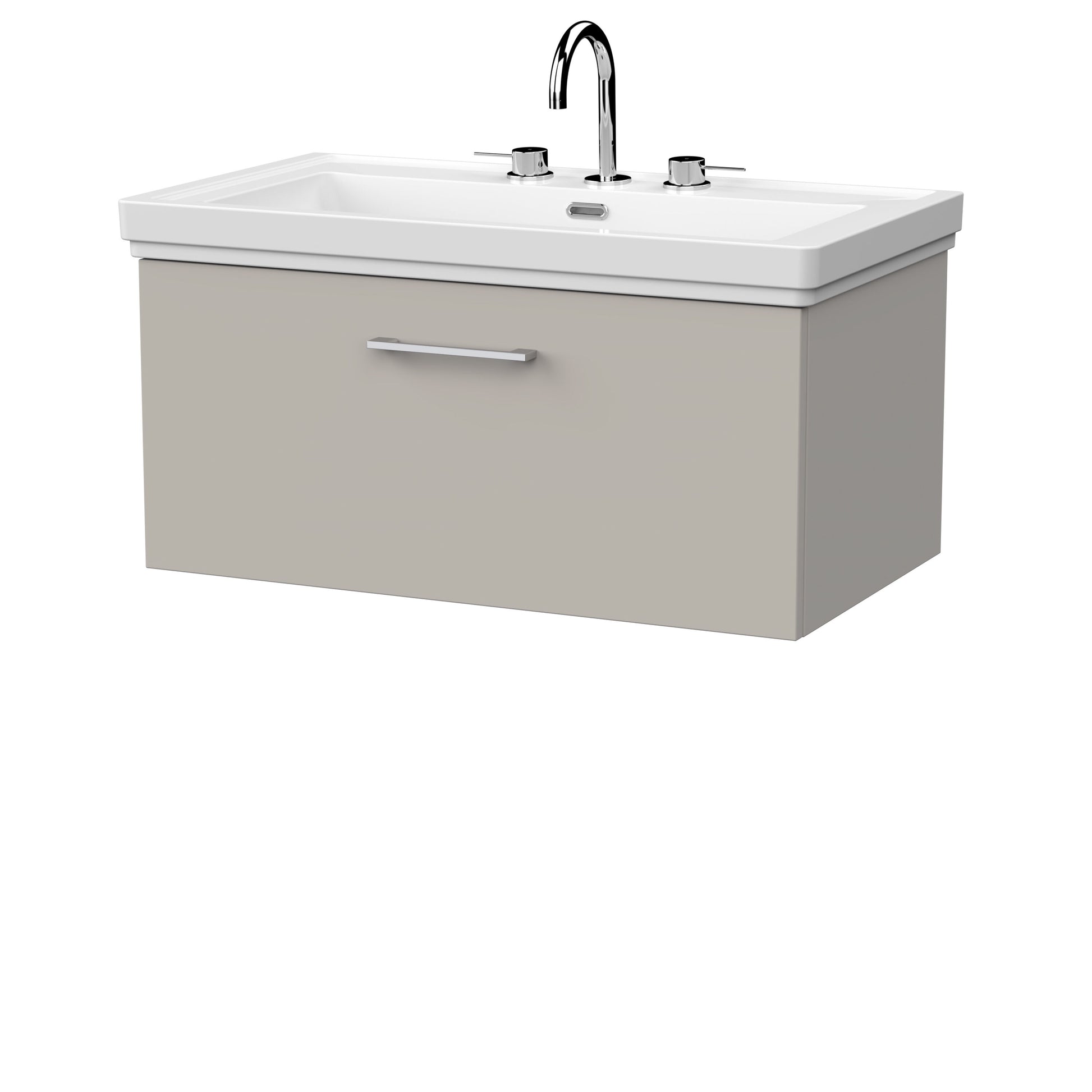 [BFSL3225B] Pershall Contemporary Wall Hung 1 Drawer Vanity Unit with Traditional 3 Tap Hole Fireclay Basin - Choice of Size and Colour - Cutout