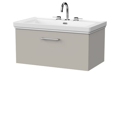 [BFSL3225B] Pershall Contemporary Wall Hung 1 Drawer Vanity Unit with Traditional 3 Tap Hole Fireclay Basin - Choice of Size and Colour - Cutout