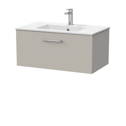 [BFSL3225C] Pershall Contemporary Wall Hung 1 Drawer Vanity Unit with Minimalist Ceramic Basin - Choice of Size and Colour - Cutout