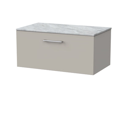 [BFSL3225GMT] Pershall Contemporary Wall Hung 1 Drawer Vanity Unit with Grey Marble Top - Choice of Size and Colour - Cutout