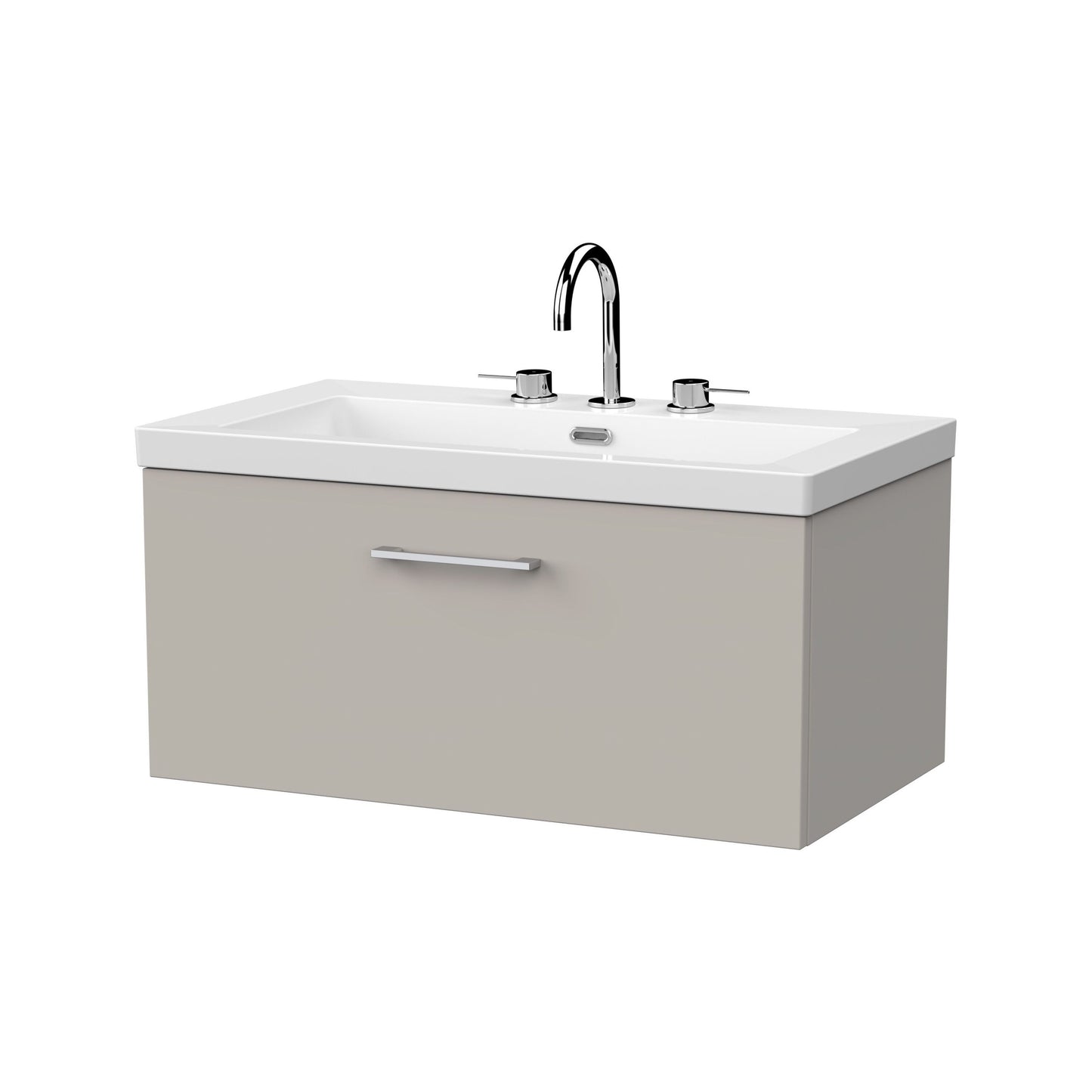[BFSL3225M] Pershall Contemporary Wall Hung 1 Drawer Vanity Unit with 3 Tap Hole Fireclay Basin - Choice of Size and Colour - Cutout
