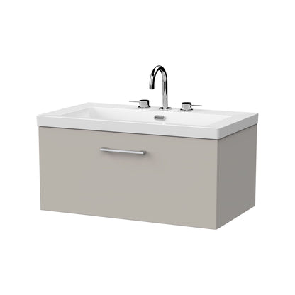 [BFSL3225M] Pershall Contemporary Wall Hung 1 Drawer Vanity Unit with 3 Tap Hole Fireclay Basin - Choice of Size and Colour - Cutout
