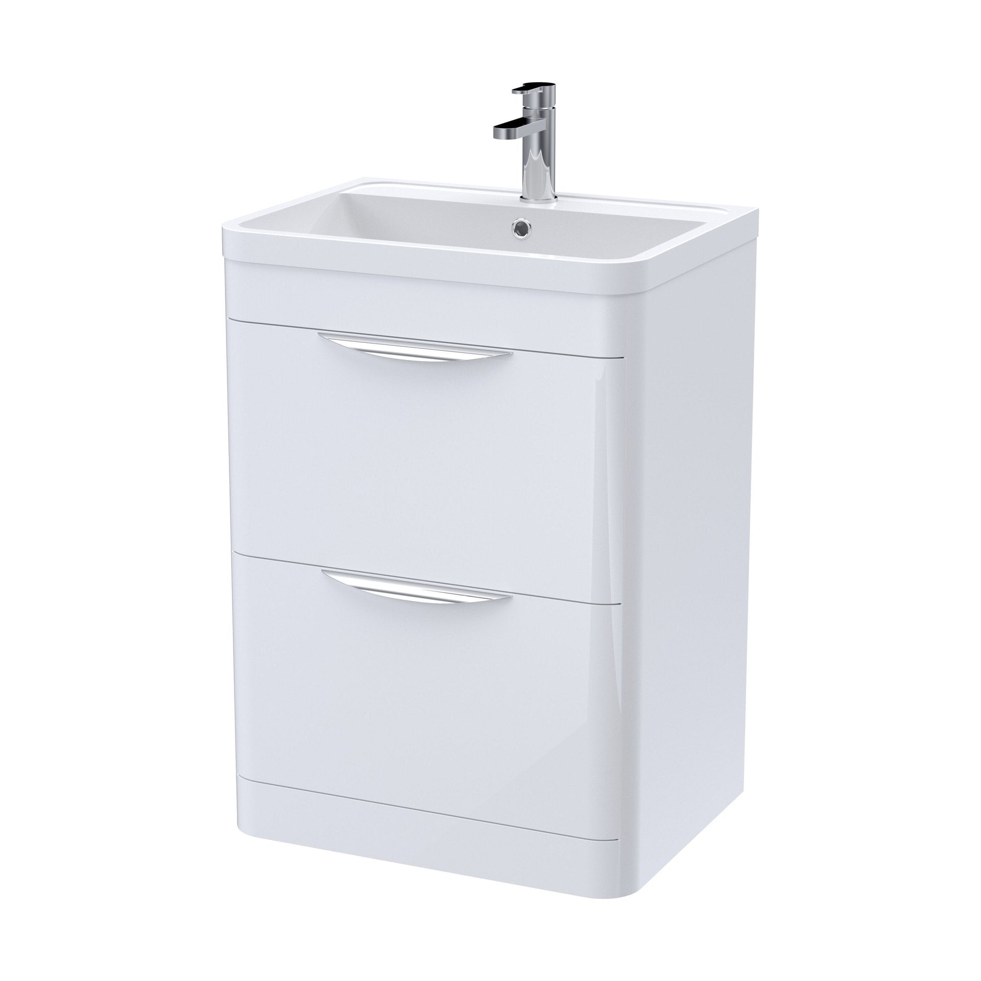 [BFWA001A] Balterley Wave Floor Standing 2 Drawer Vanity Unit Basin, Gloss White, 550mm - Cutout