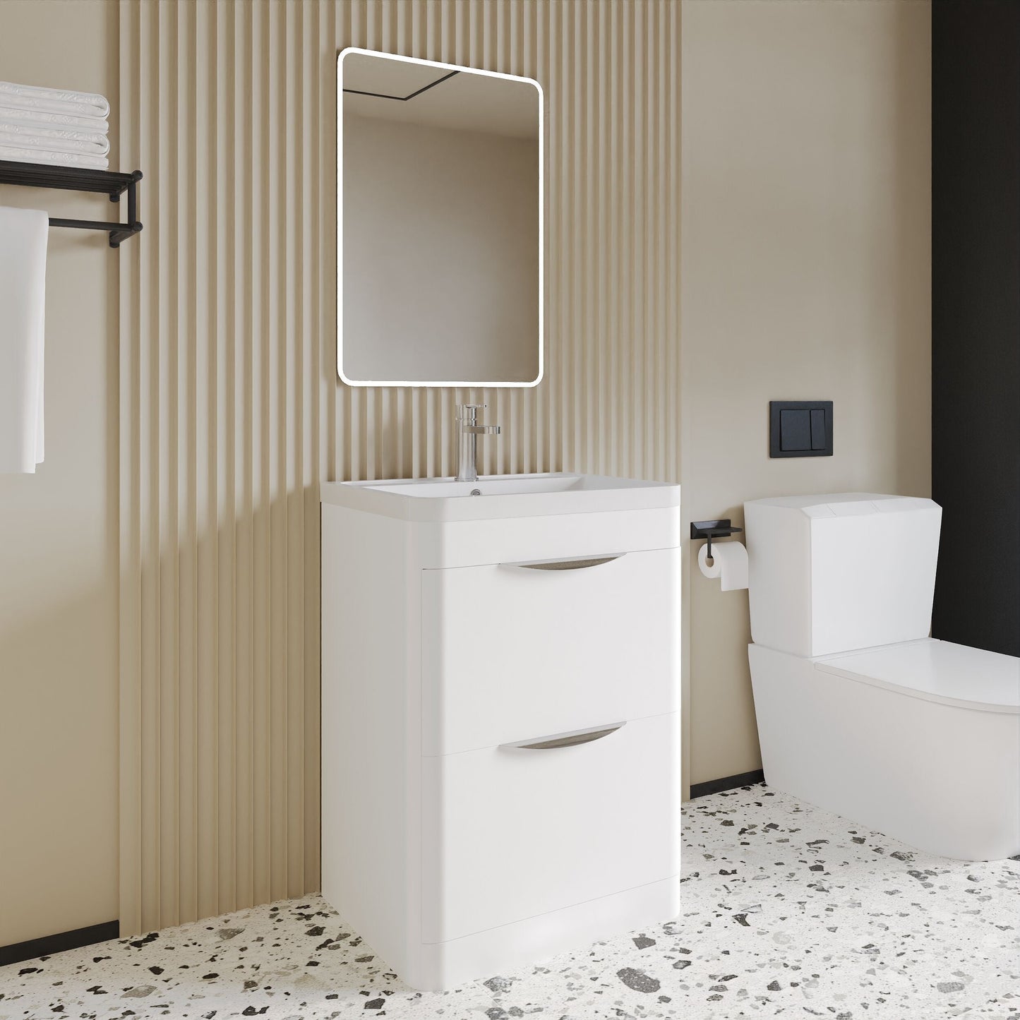 [BFWA001A] Balterley Wave Floor Standing 2 Drawer Vanity Unit Basin, Gloss White, 550mm - Lifestyle 3