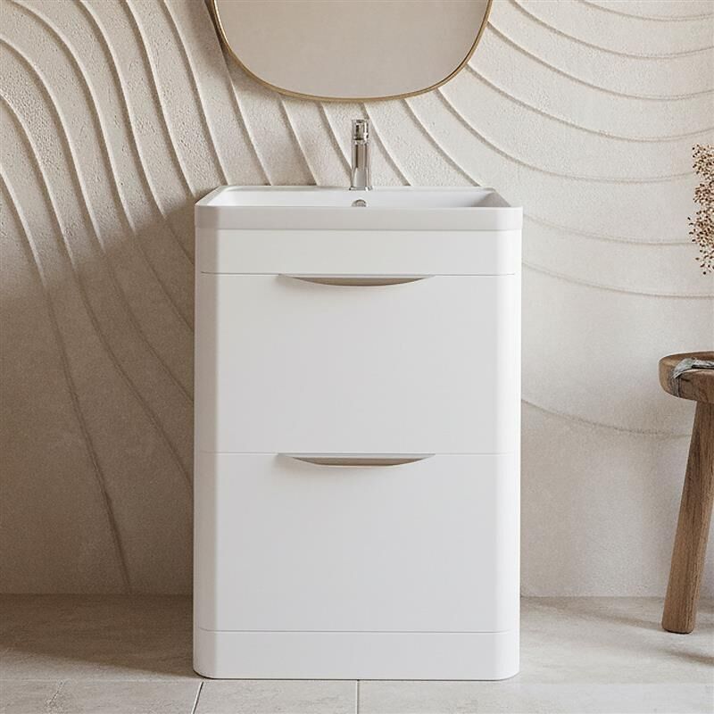 [BFWA001A] Balterley Wave Floor Standing 2 Drawer Vanity Unit Basin, Gloss White, 550mm - Silo