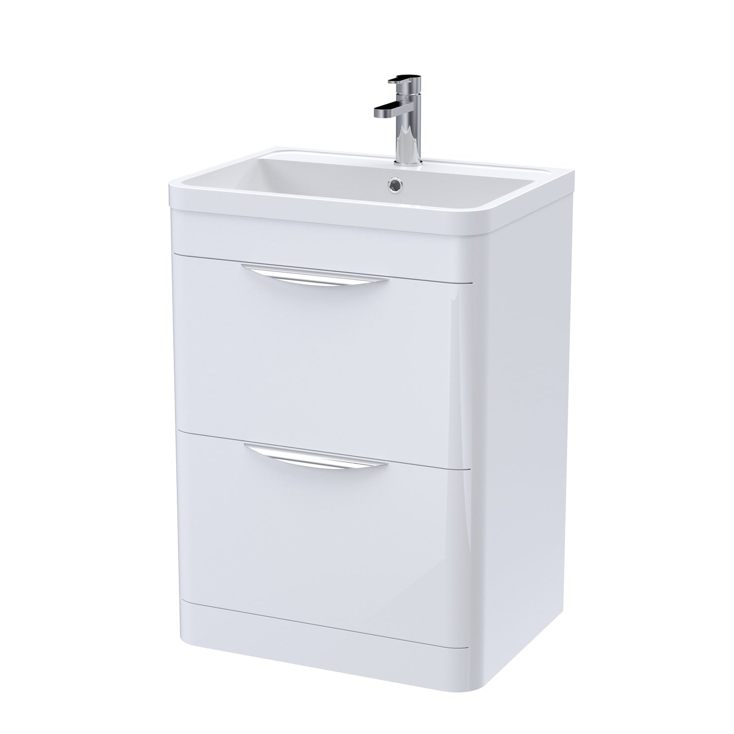 [BFWA001] Aldershawe Contemporary 2 Drawer Floor Standing Vanity Unit with Basin, Choice of Size and Colour - Cutout