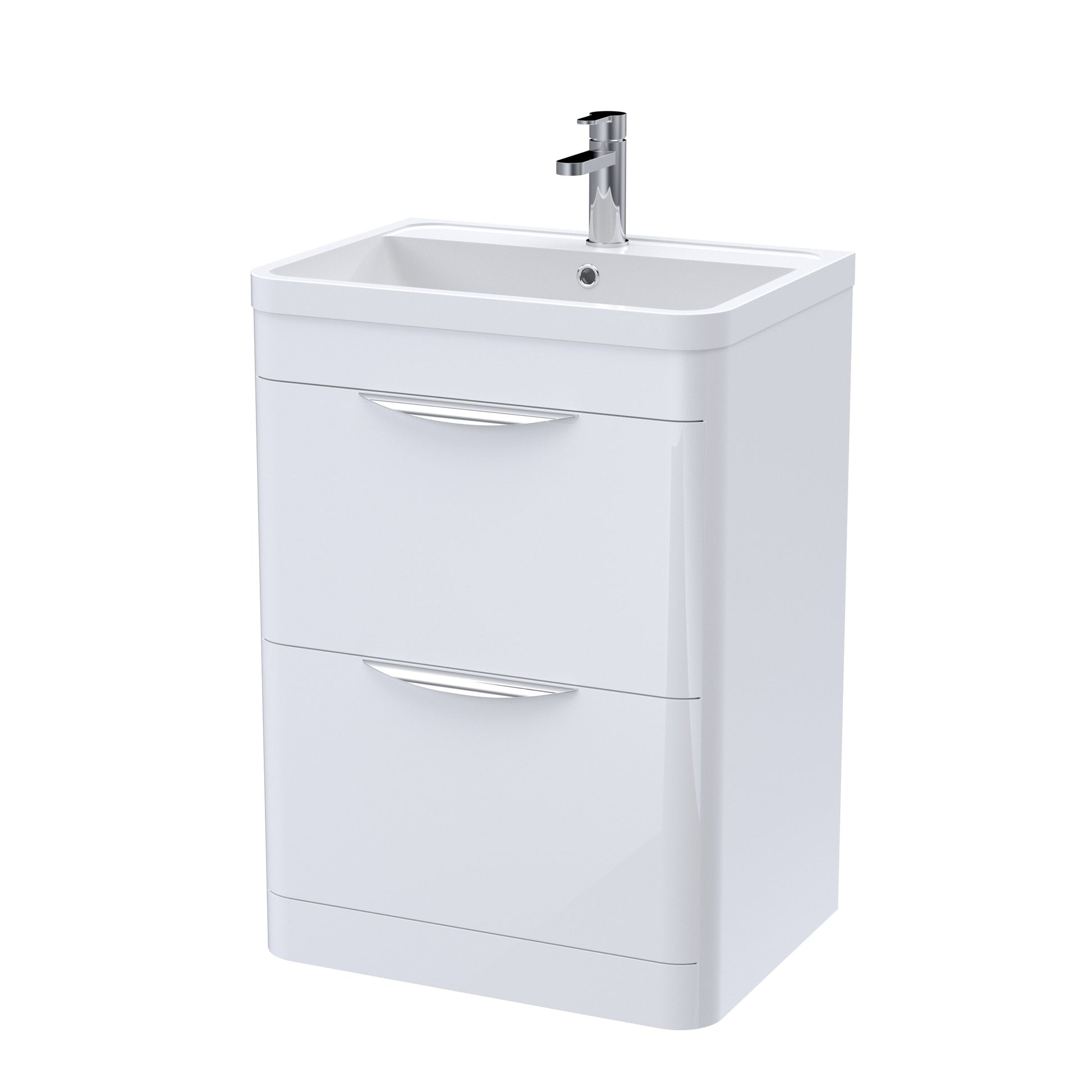 [BFWA001] Aldershawe Contemporary 2 Drawer Floor Standing Vanity Unit with Basin, Choice of Size and Colour - Cutout