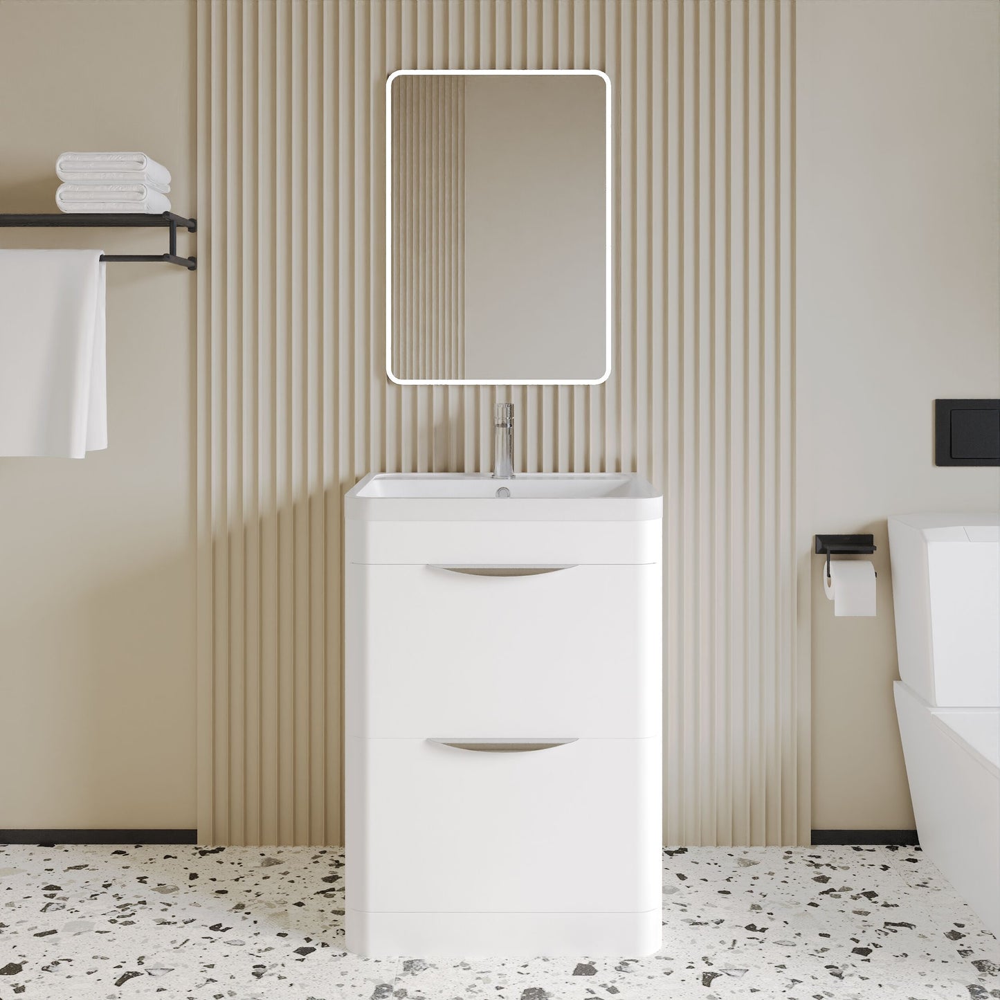 [BFWA001] Aldershawe Contemporary 2 Drawer Floor Standing Vanity Unit with Basin, Choice of Size and Colour - Lifestyle 1