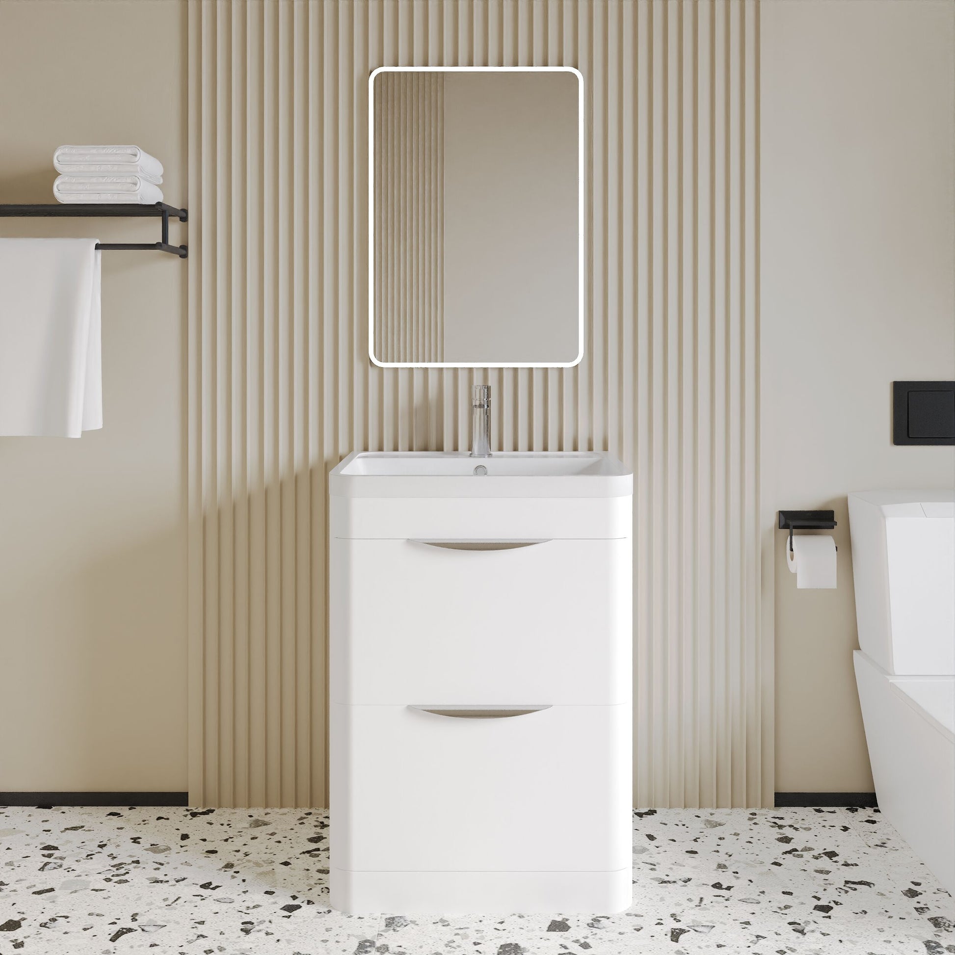 [BFWA001] Aldershawe Contemporary 2 Drawer Floor Standing Vanity Unit with Basin, Choice of Size and Colour - Lifestyle 1
