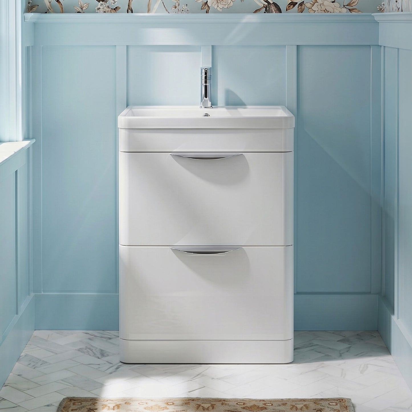 [BFWA001] Aldershawe Contemporary 2 Drawer Floor Standing Vanity Unit with Basin, Choice of Size and Colour - Silo