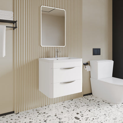 [BFWA002A] Aldershawe Modern 2-Drawer Wall Hung Vanity Basin Unit with Ceramic Basin - 600mm - Lifestyle 3