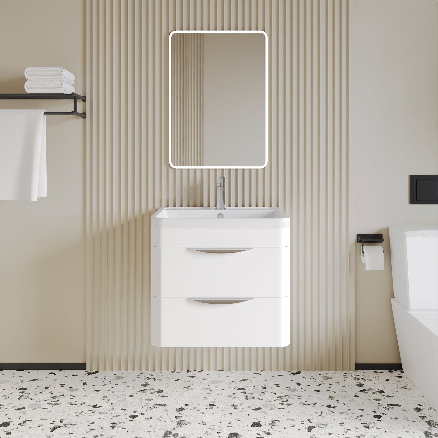 [BFWA002] Aldershawe Modern 2-Drawer Wall Hung Vanity Unit with Polymarble Basin, Choice of Size and Colour - Lifestyle 1