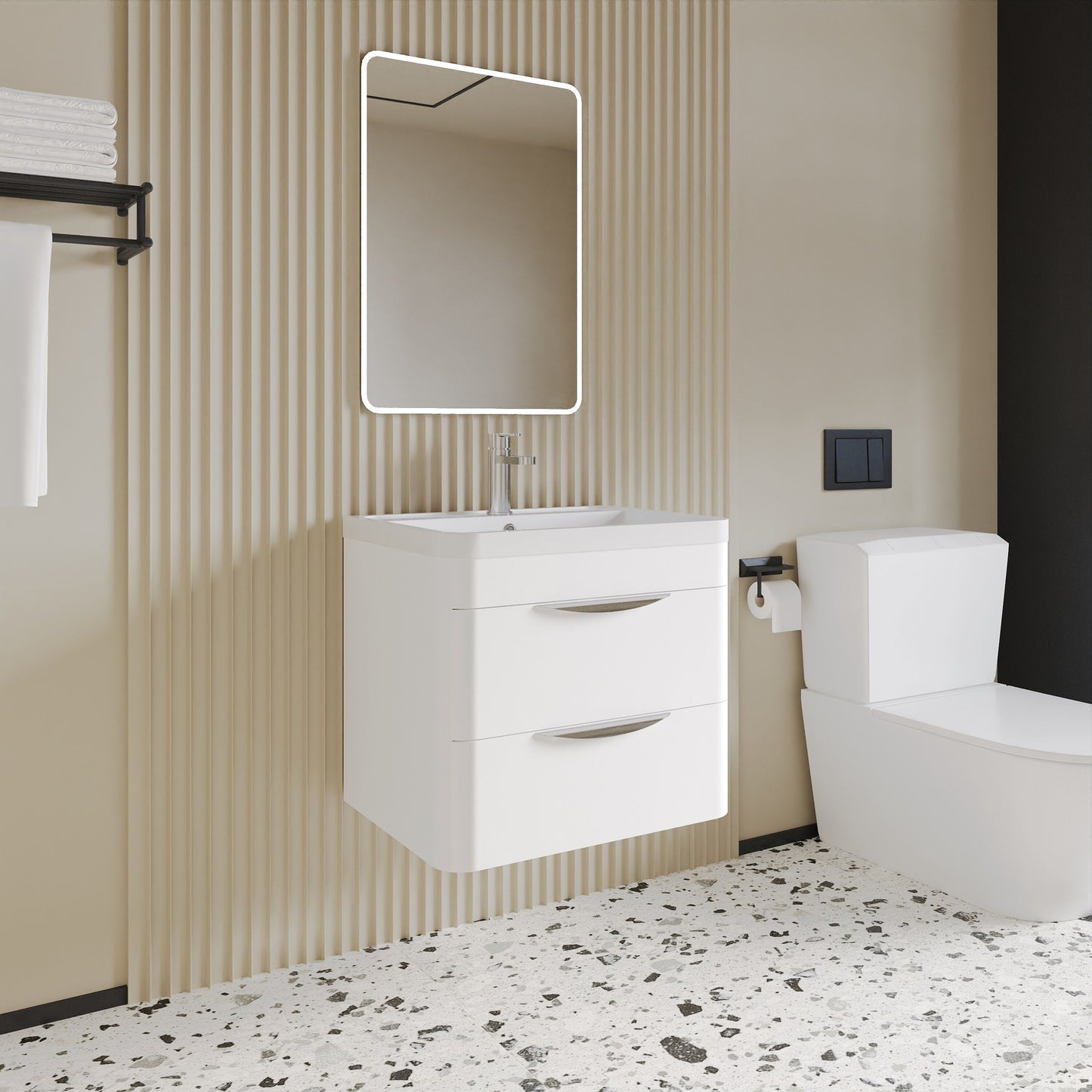 [BFWA002] Aldershawe Modern 2-Drawer Wall Hung Vanity Unit with Polymarble Basin, Choice of Size and Colour - Lifestyle 3