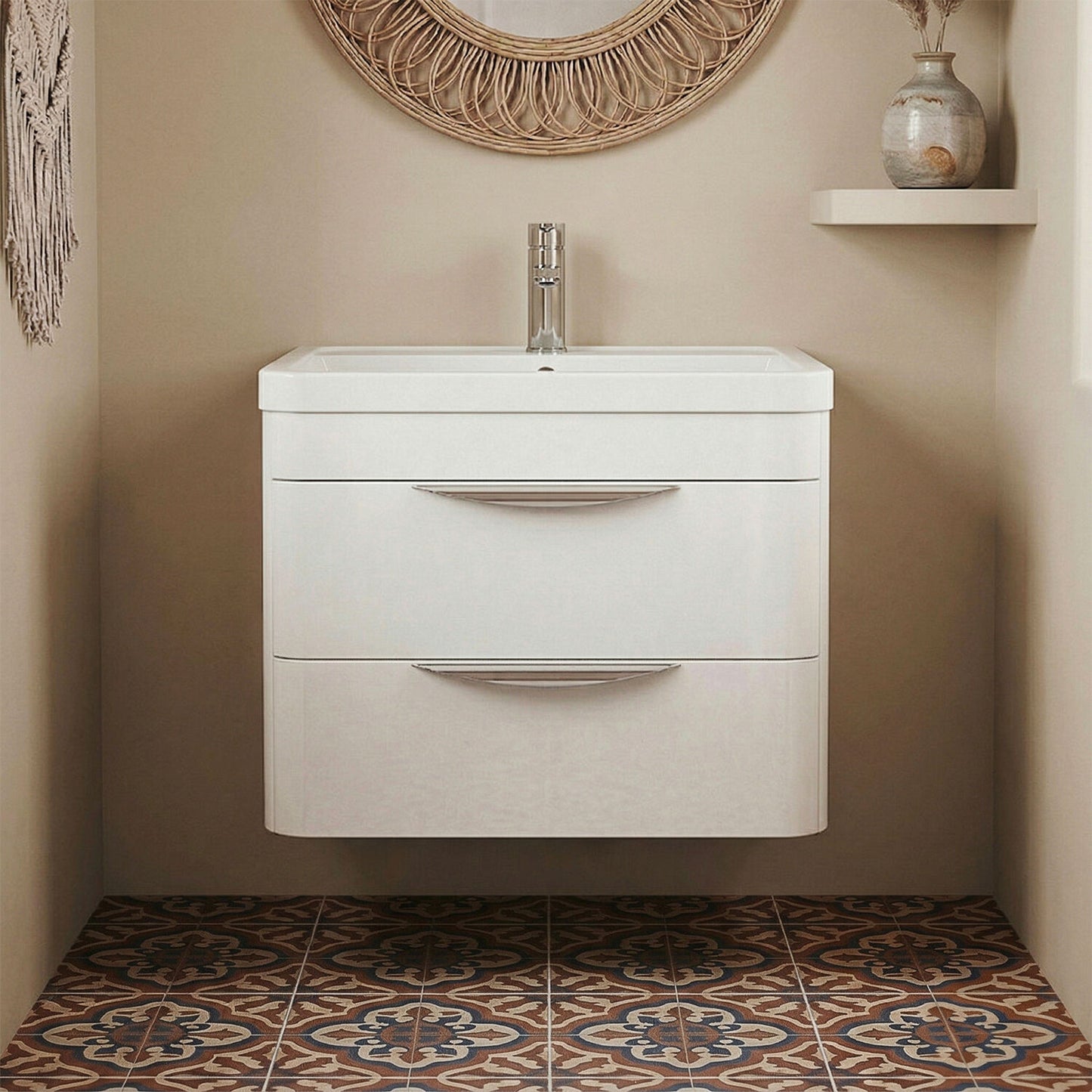 [BFWA002] Aldershawe Modern 2-Drawer Wall Hung Vanity Unit with Polymarble Basin, Choice of Size and Colour - Silo