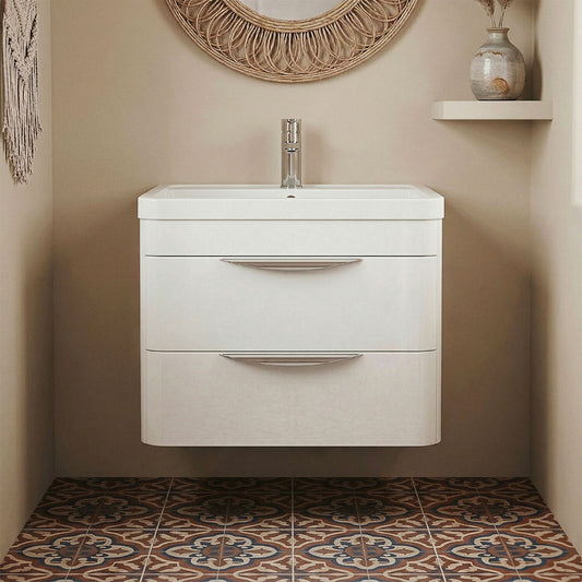 [BFWA002] Aldershawe Modern 2-Drawer Wall Hung Vanity Unit with Polymarble Basin, Choice of Size and Colour - Silo